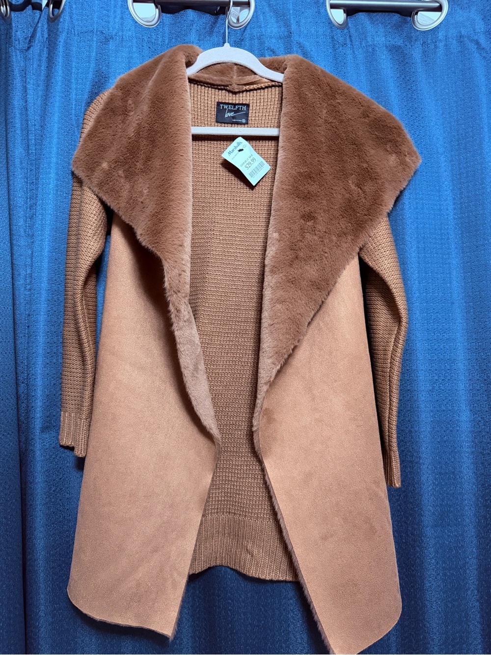 Twelfth Street by Cynthia Vincent Caramel Brown Faux-Shearling Open Front Coat